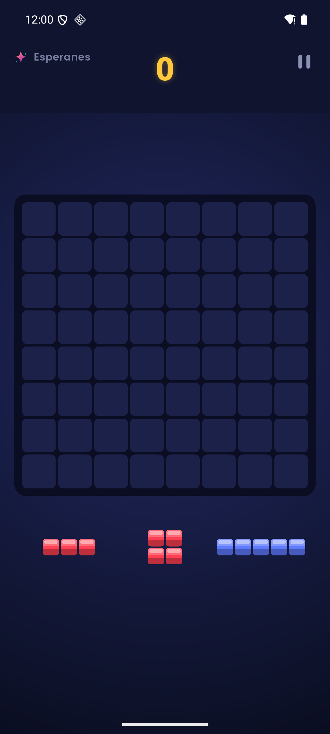An empty 8 by 8 BLOCKS board at the start of a run.